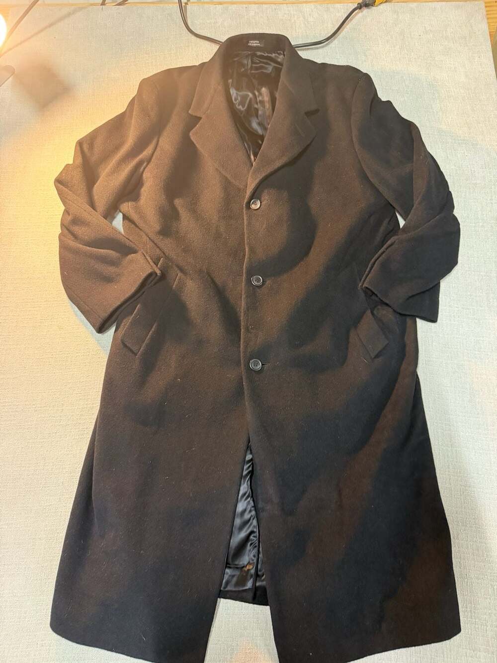 Claiborne Men's Black Wool Blend Overcoat Trench Coat Size 48R
